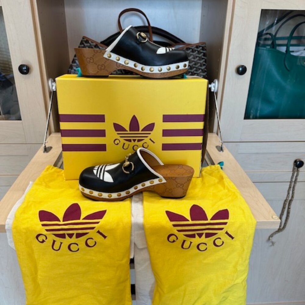 Gucci x Adidas Horse-bit Accent Size 37 Calfskin Clogs/Mules - Picture 3 of 8